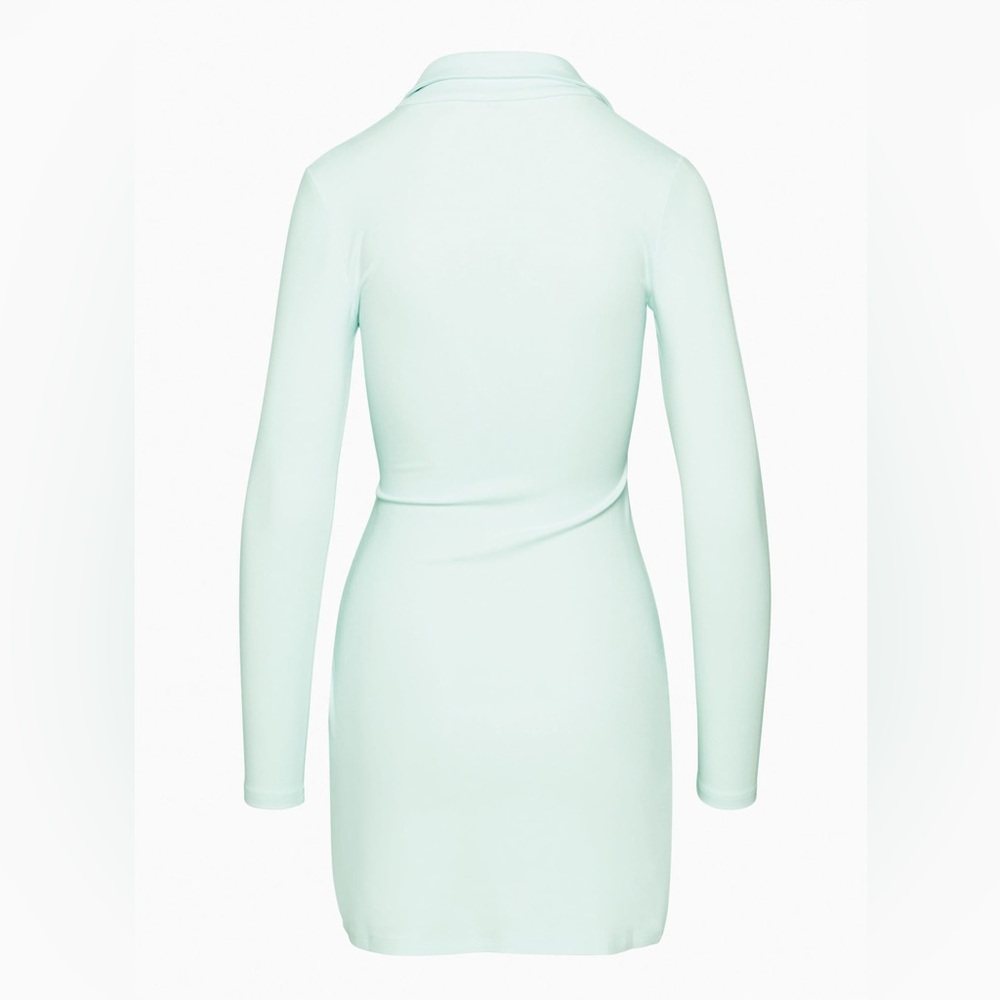 Aritzia Wilfred Snowmelt Blue Seven V Neck Collared Ruched Wrap Mini Dress (XS) - Picture 7 of 8